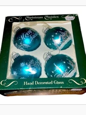 Christmas hand decorated glass NWT 4 pc